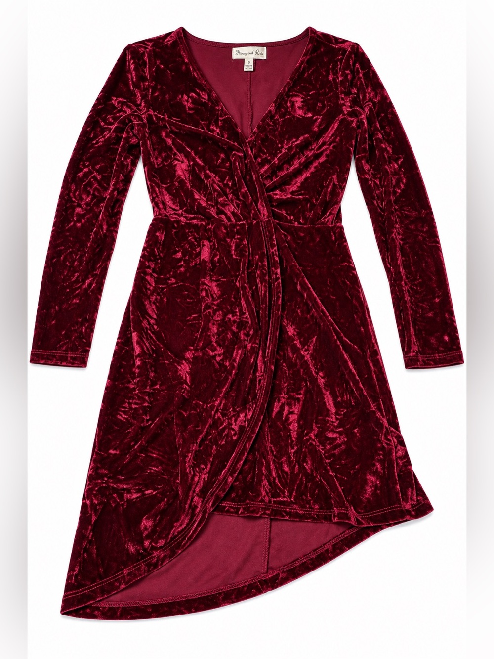 Honey and Rosie Y2K Burgundy Crushed Velvet Wrap Dress Grunge Romantic Holiday